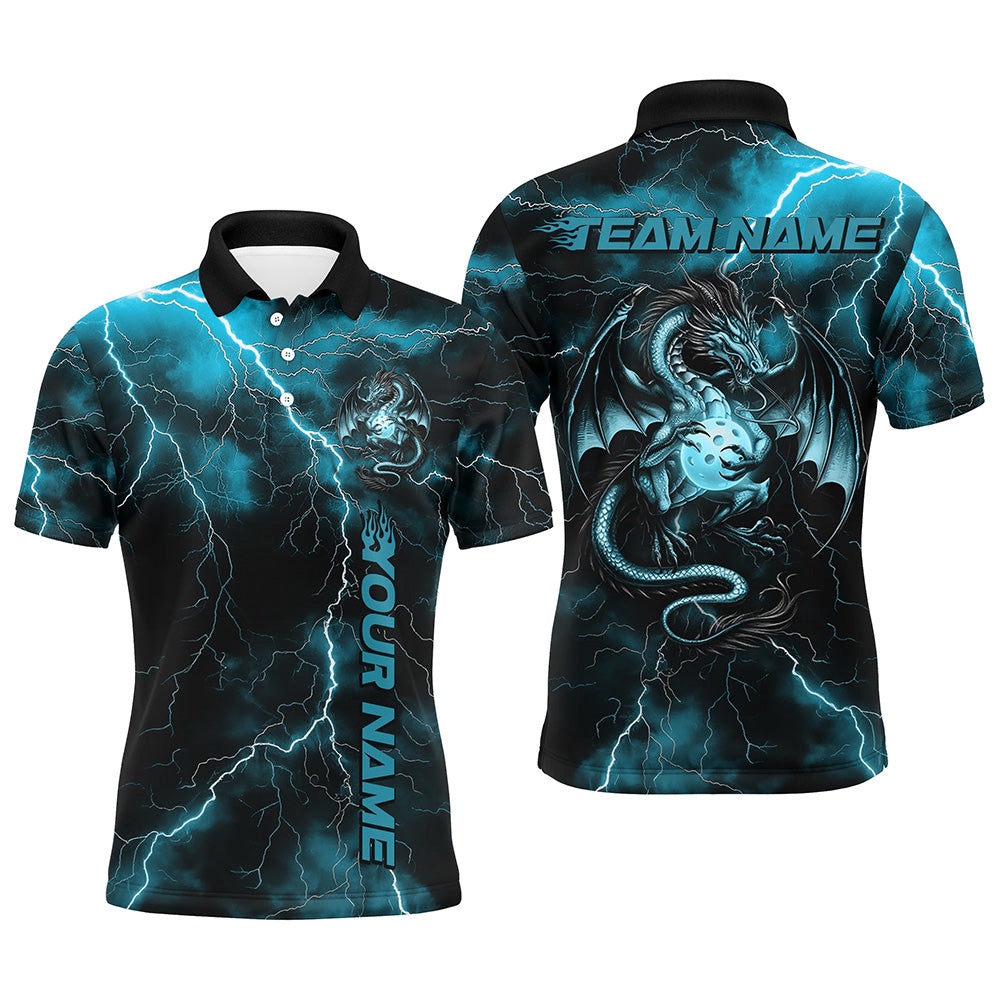 Blue Thunder Lightning Custom Dragon Pickleball Polo Shirts For Men, Pickleball Team Outfit, Pickleball Polo Shirts
