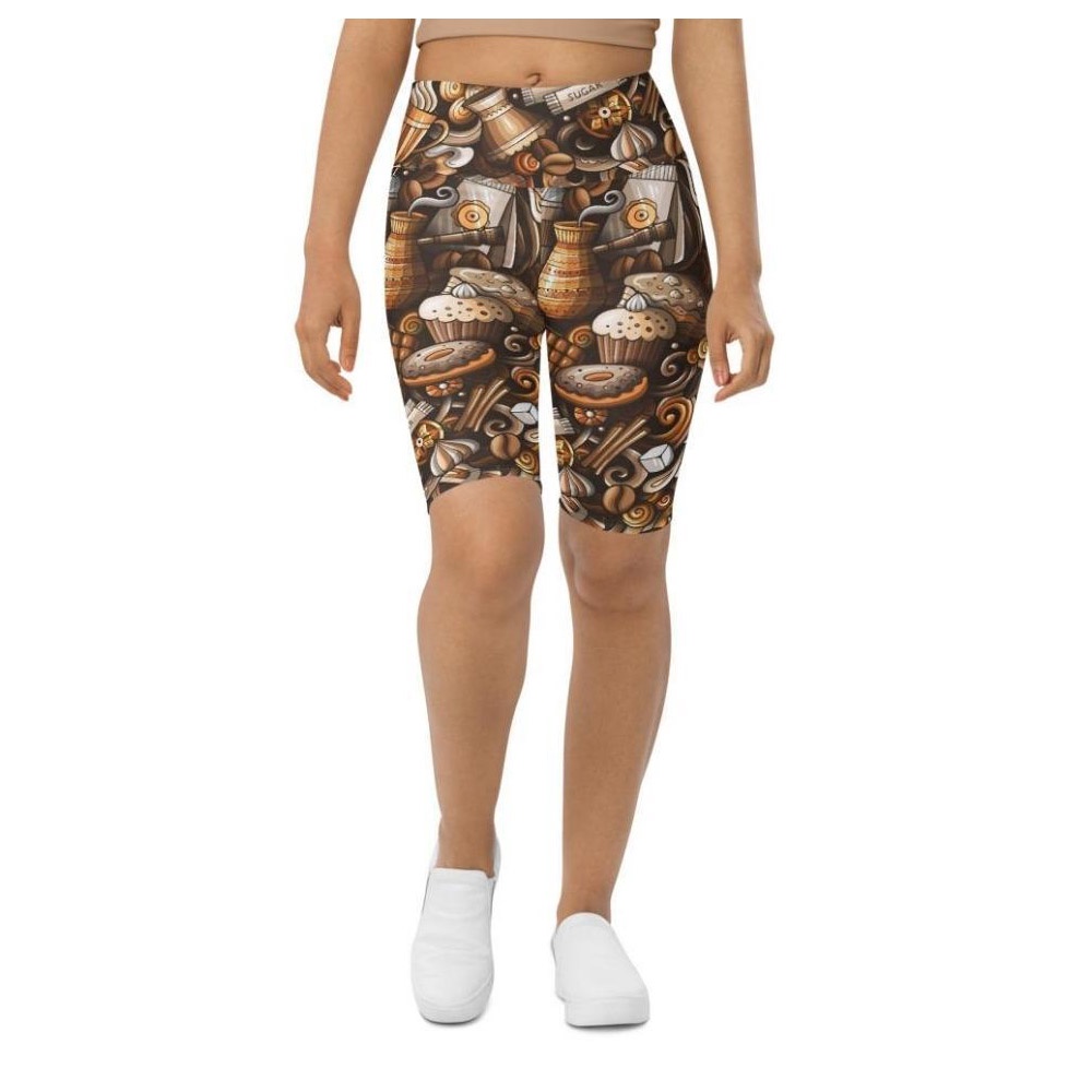 Coffee Shop Print Biker Shorts, Biker Shorts For Mom, Shorts Mother’s Day, Mother Day Gift