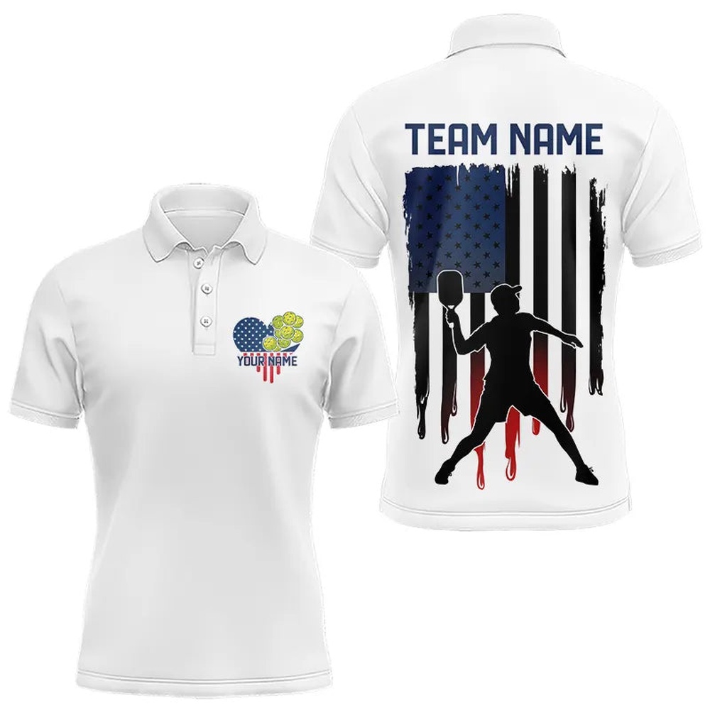 Custom American Flag Patriotic Pickleball Polo Shirts For Men, Love US Pickleball League Shirt, Pickleball Polo Shirts