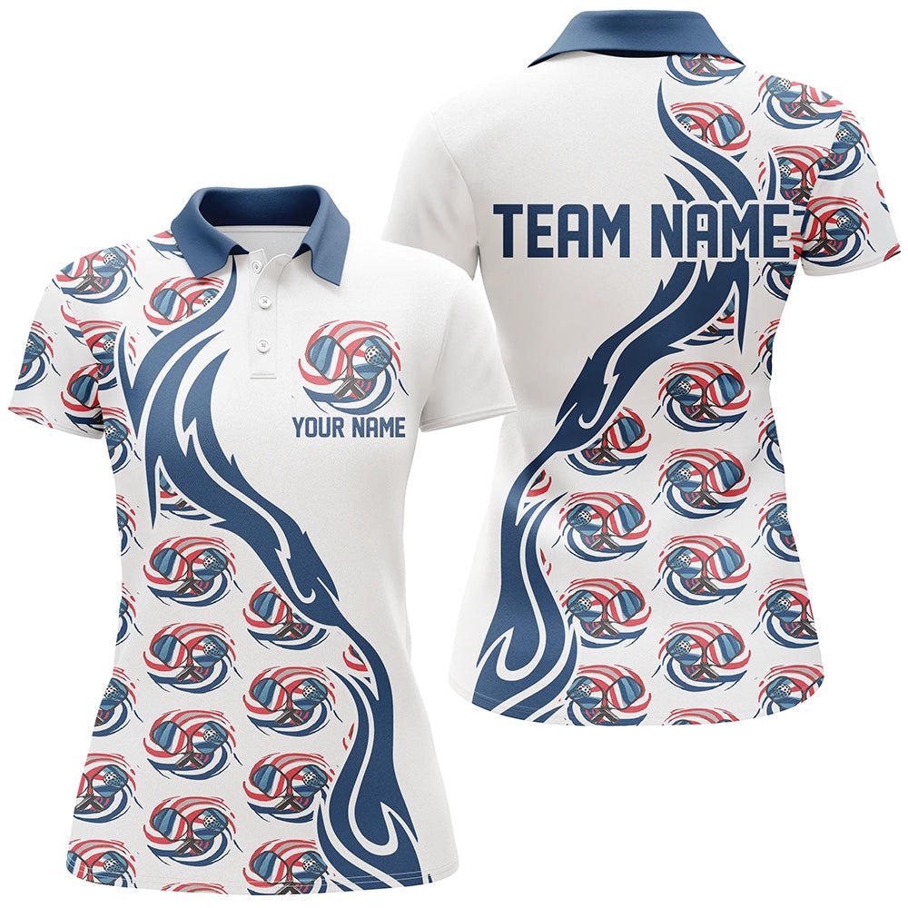 Custom American Flag Patriotic Pickleball Polo Shirts For Women, Us Flag Pickleball Polo Shirts, Pickleball Polo Shirts