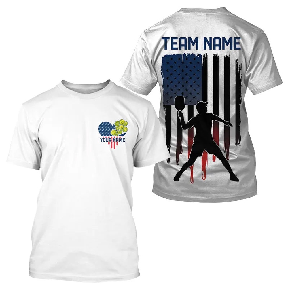 Custom American Flag Patriotic Pickleball T-Shirts For Men, Love US Pickleball League Shirt