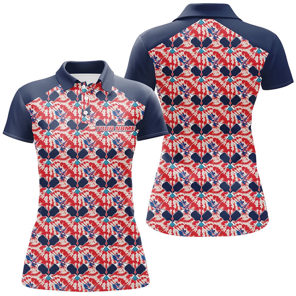 Custom American Flag Pickleball Ladies Polo Shirts, Patriotic Pickleball Polo Shirts For Team, Pickleball Polo Shirts