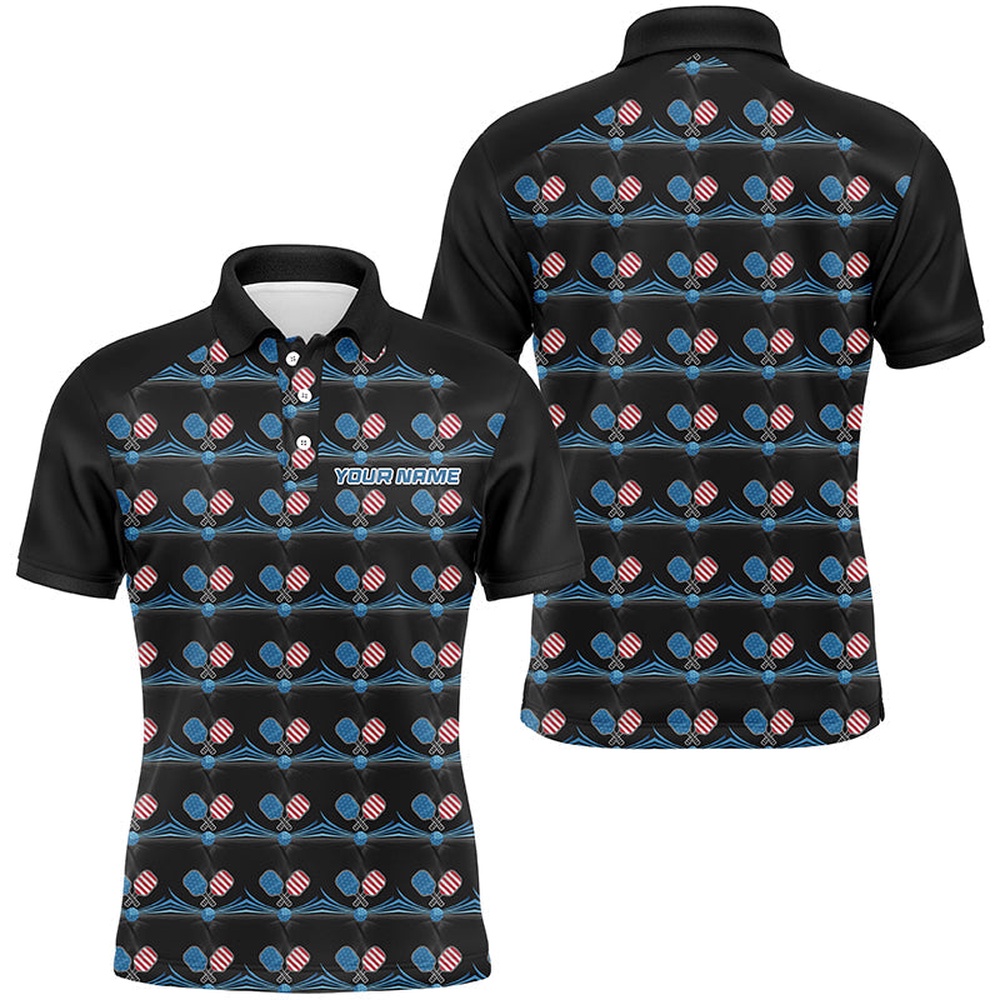 Custom American Flag Pickleball Polo Shirts For Men, Patriotic Pickleball Polo Shirts For Teams, Pickleball Polo Shirts