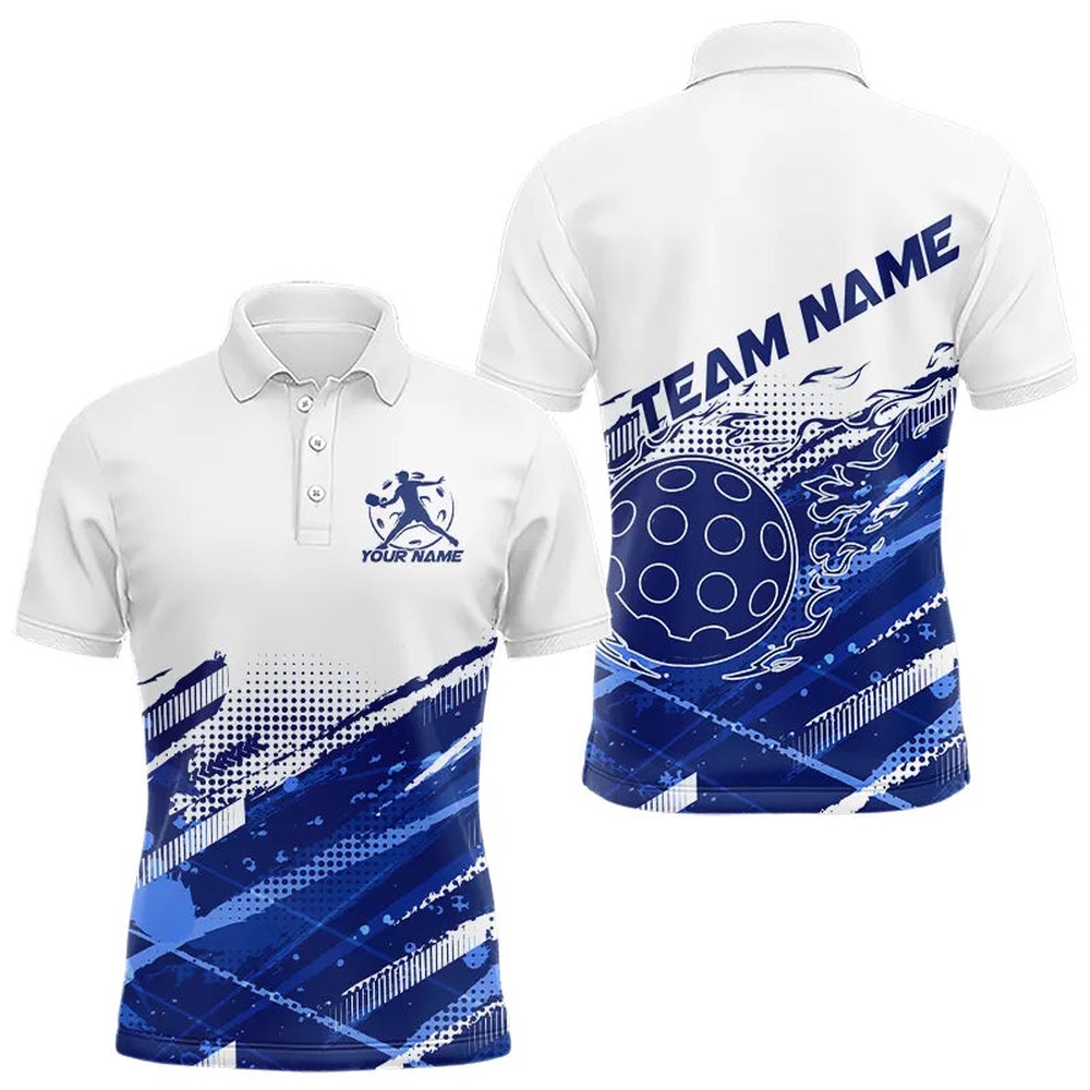 Custom Blue Flame Pickleball Polo Shirts For Men, Pickleball Team Name Shirt, Pickleball Polo Shirts