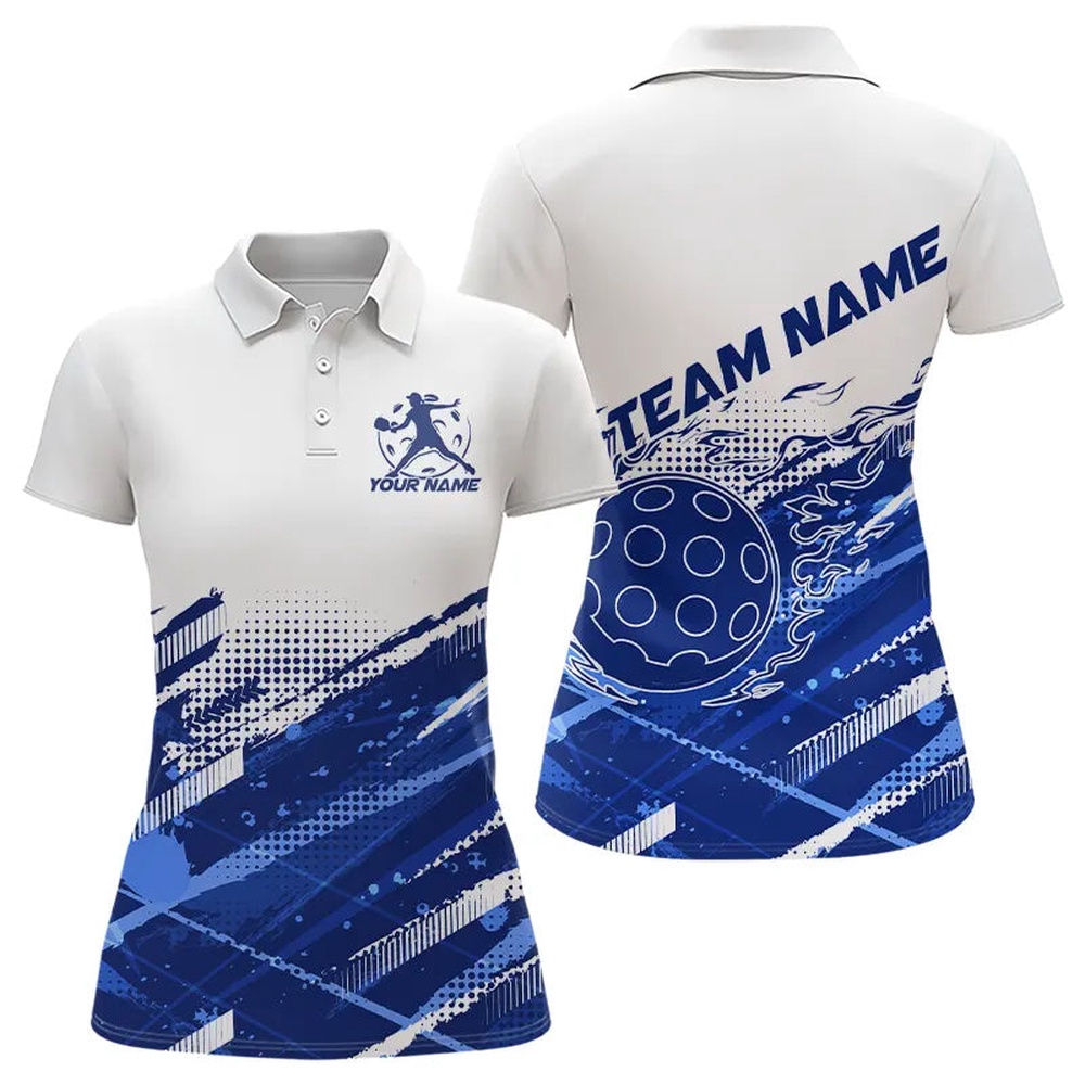 Custom Blue Flame Pickleball Polo Shirts For Women, Pickleball Team Name Shirt, Pickleball Polo Shirts