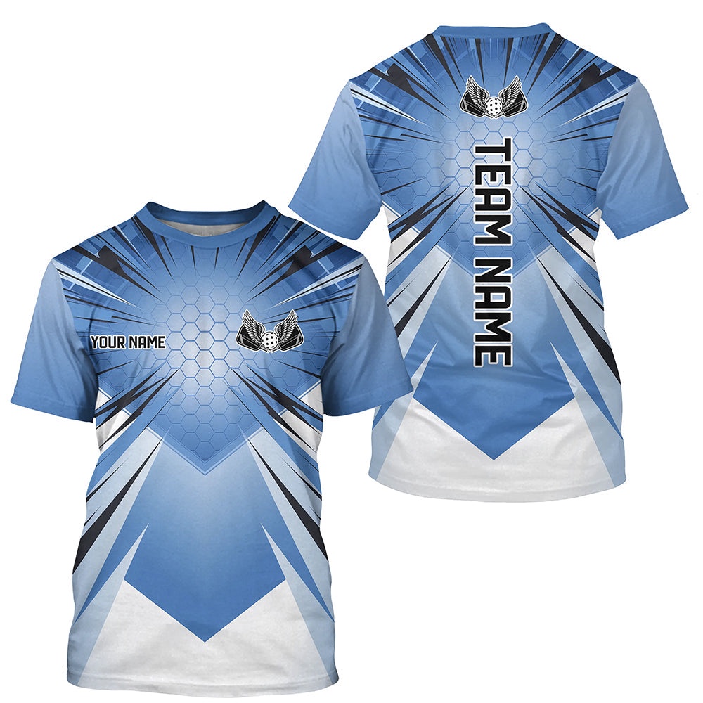 Custom Blue Pickleball 3D TShirts, Outdoor Pickleball T-Shirts For Men, Pickleball Uniform