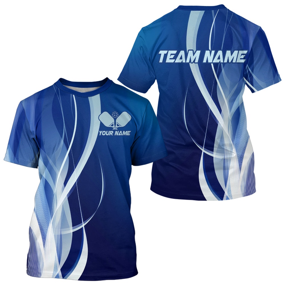 Custom Blue Pickleball 3D TShirts, Pickleball Tournament T-Shirts For Men Team Uniform