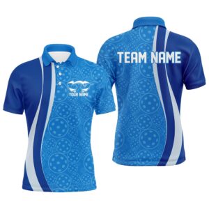 Custom Blue Pickleball Pattern Polo Shirts For…