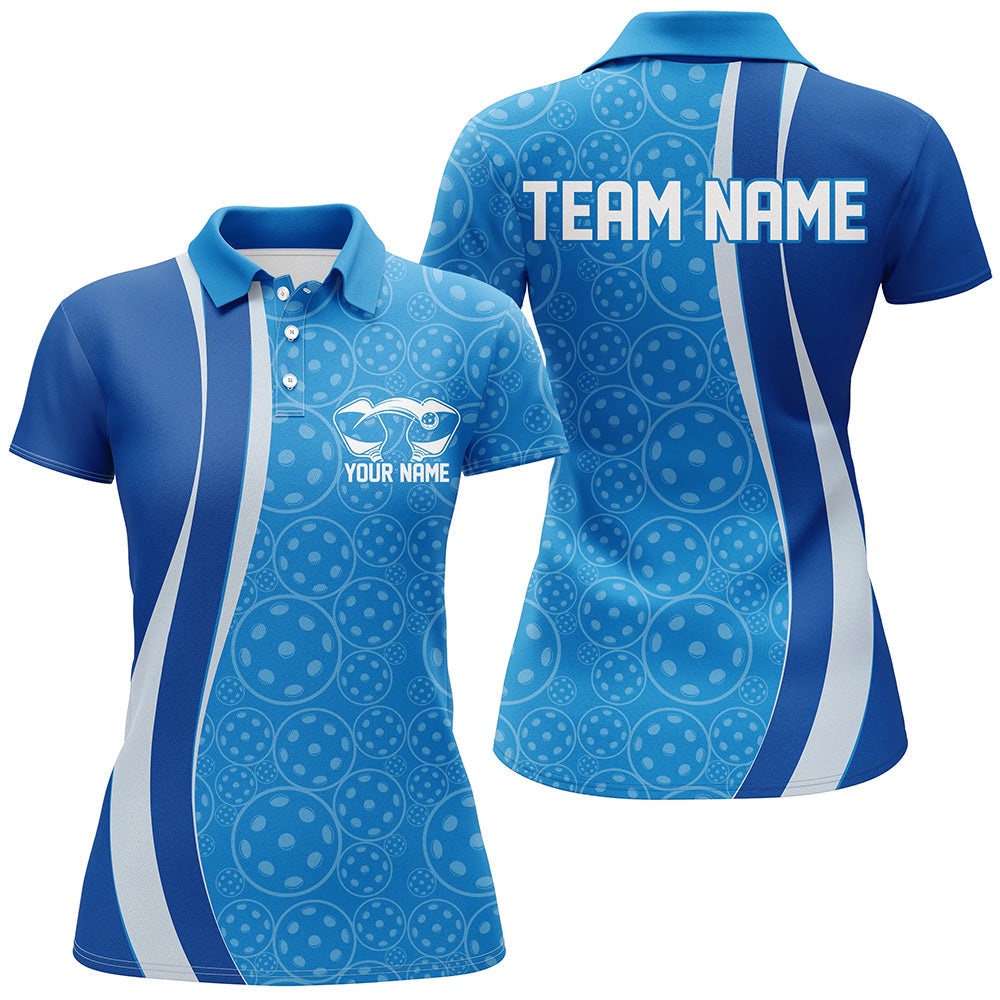 Custom Blue Pickleball Pattern Polo Shirts For Women, Pickleball Tournament Team Shirt, Pickleball Polo Shirts
