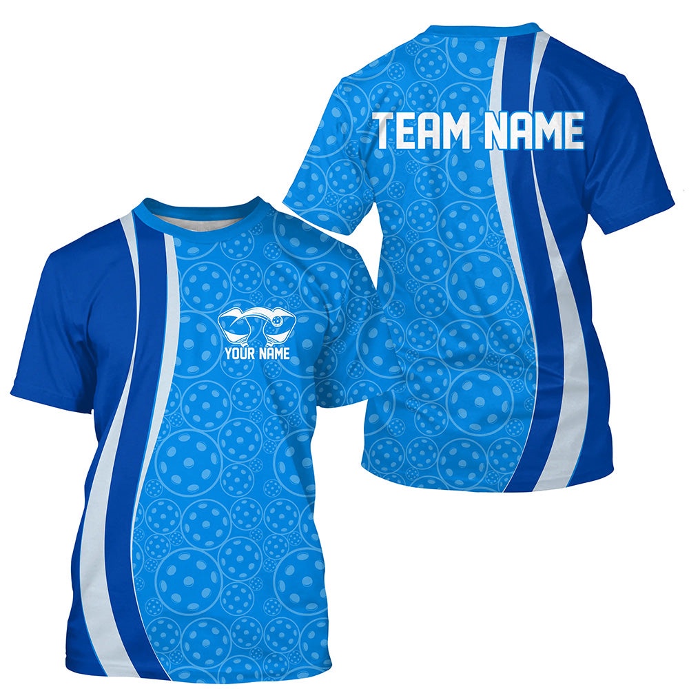Custom Blue Pickleball Pattern T-Shirts For Men, Pickleball Tournament Team