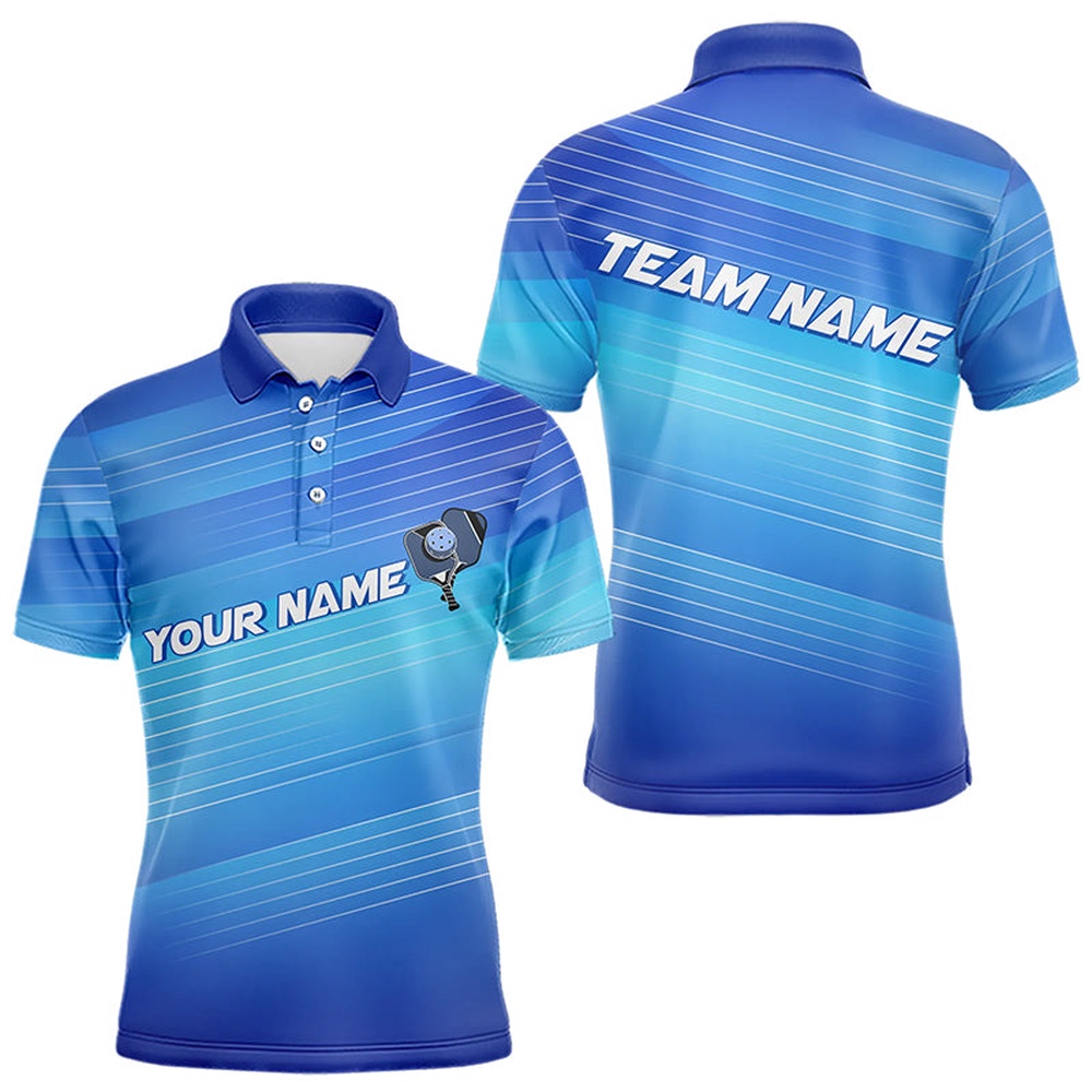 Custom Blue Pickleball Polo Shirts For Men, Pickleball Tournament Team Shirts, Pickleball Polo Shirts