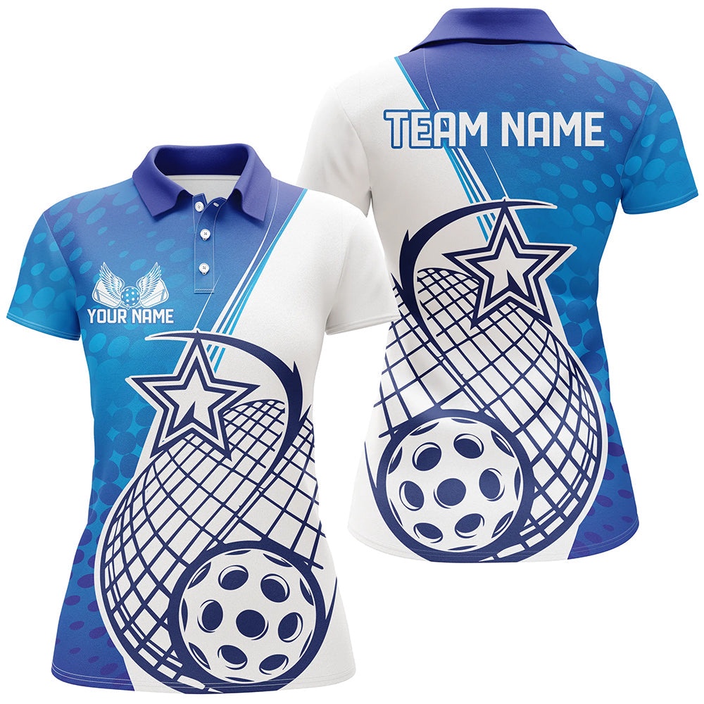 Custom Blue Pickleball Polo Shirts For Women, Pickleball Tournament Team Shirt, Pickleball Polo Shirts