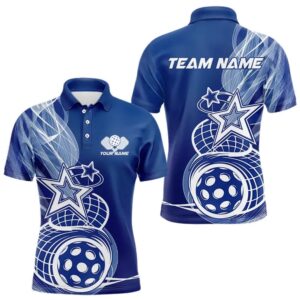 Custom Blue Pickleball Star Polo Shirts For…