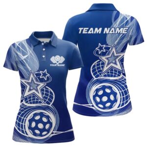 Custom Blue Pickleball Star Polo Shirts For…