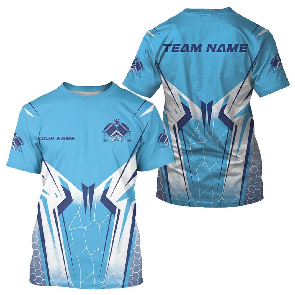 Custom Blue Pickleball T-Shirts For Men, Pickleball Tournament Team 3D Shirt