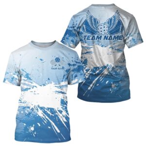 Custom Blue Pickleball Wings Pickleball Team T-Shirts…