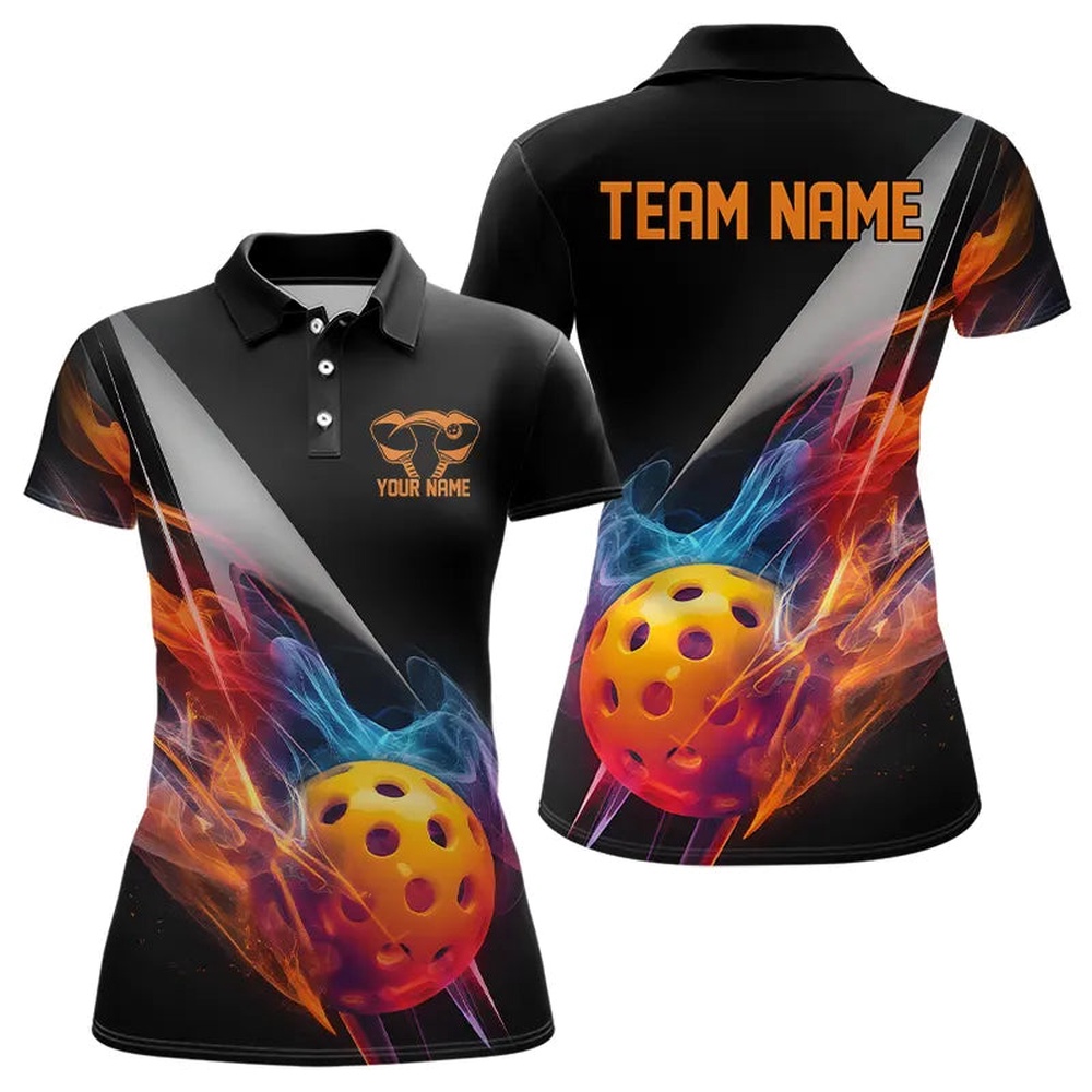 Custom Flame Pickleball Polo Shirts For Women, Pickleball Team Uniform Pickleball Outfits, Pickleball Polo Shirts