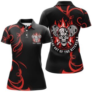 Custom Flame Skull Pickleball Polo Shirts For…