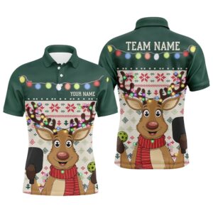 Custom Funny Christmas Reindeer Pickleball Polo Shirts…