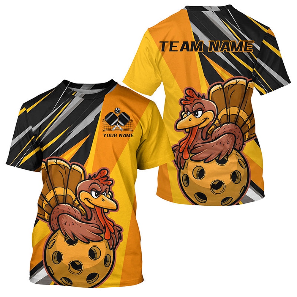Custom Funny Turkey Pickleball T-Shirts For Men, Thanksgiving Pickleball Uniforms Pickleball 3D Shirts