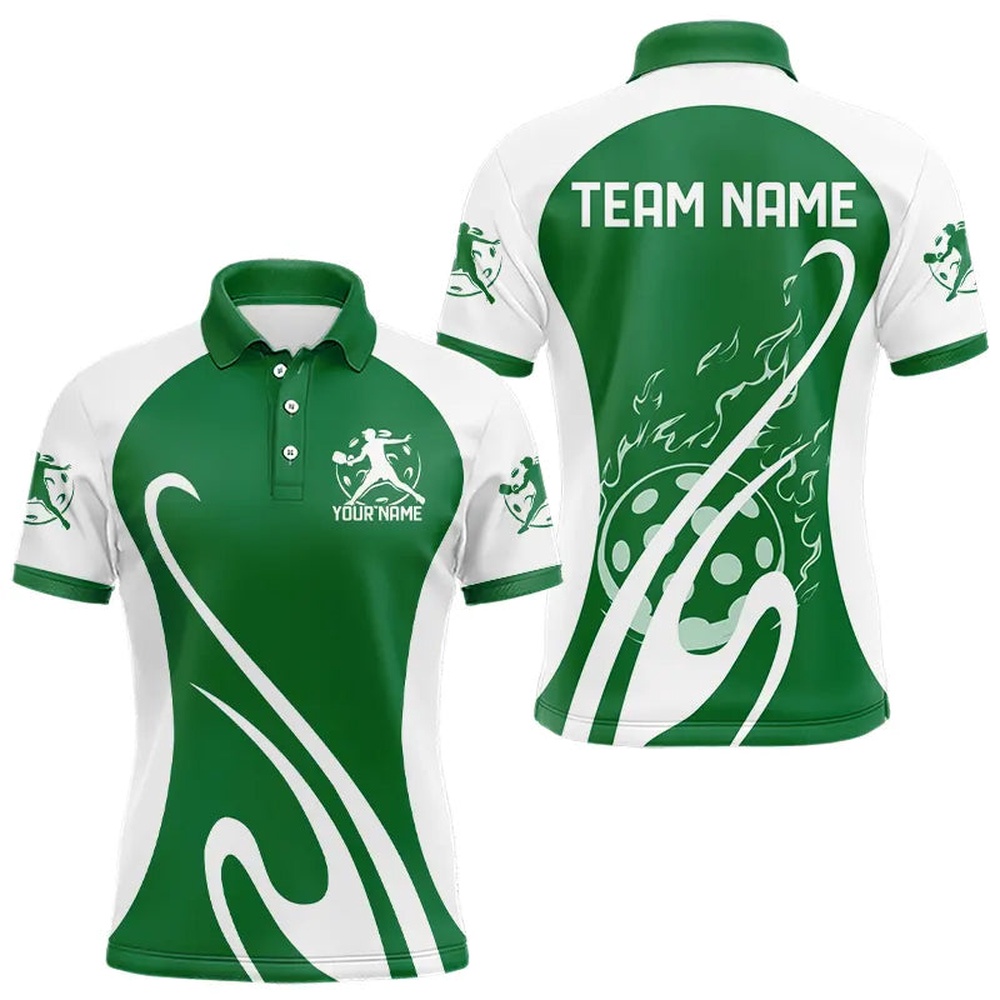Custom Green Pickleball Polo Shirts For Men, Flame Pickleball Tournament Team Shirt, Pickleball Polo Shirts