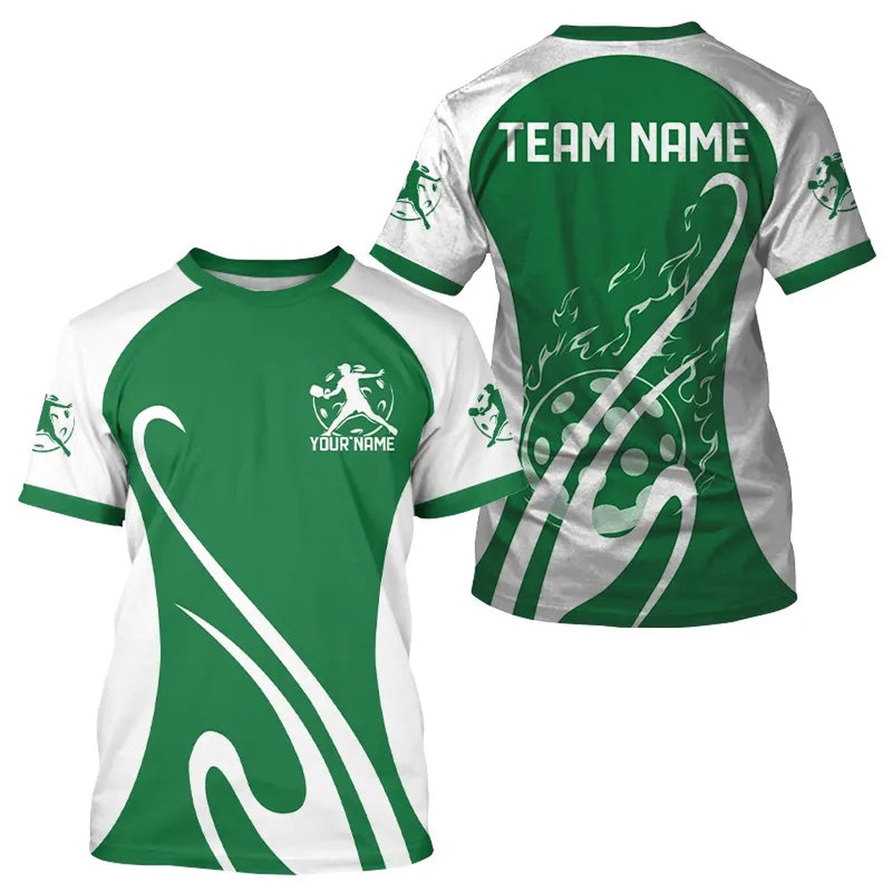 Custom Green Pickleball T-Shirts For Men, Flame Pickleball Tournament Team Shirt