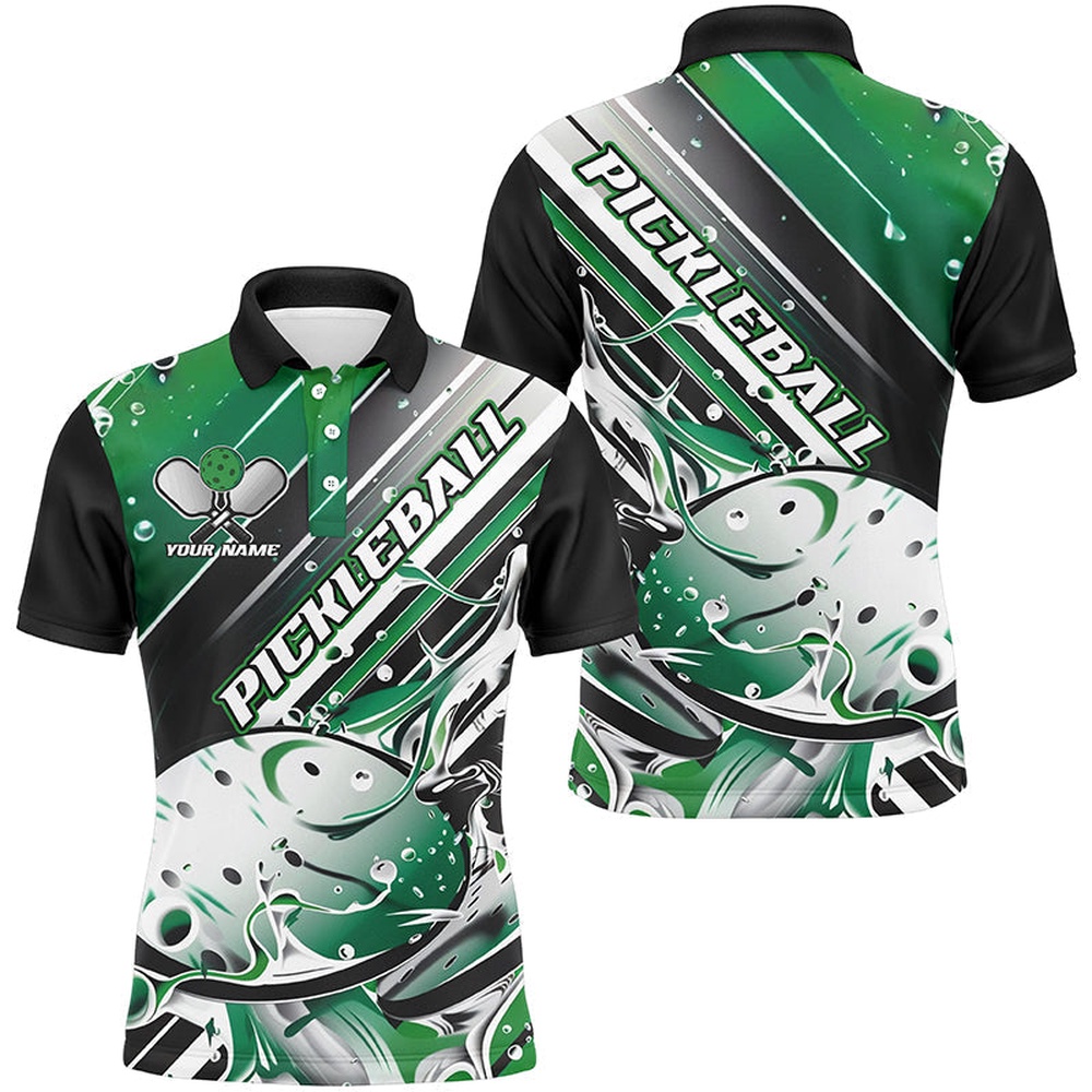 Custom Men’s Pickleball Polo Shirts, Black And Green Pickleball Outfit Pickleball Team Shirts, Pickleball Polo Shirts