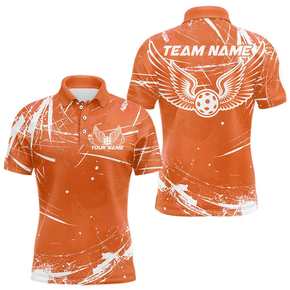 Custom Orange Pickleball Wings Polo Shirts For Men, Pickleball Tournament Team Shirt, Pickleball Polo Shirts