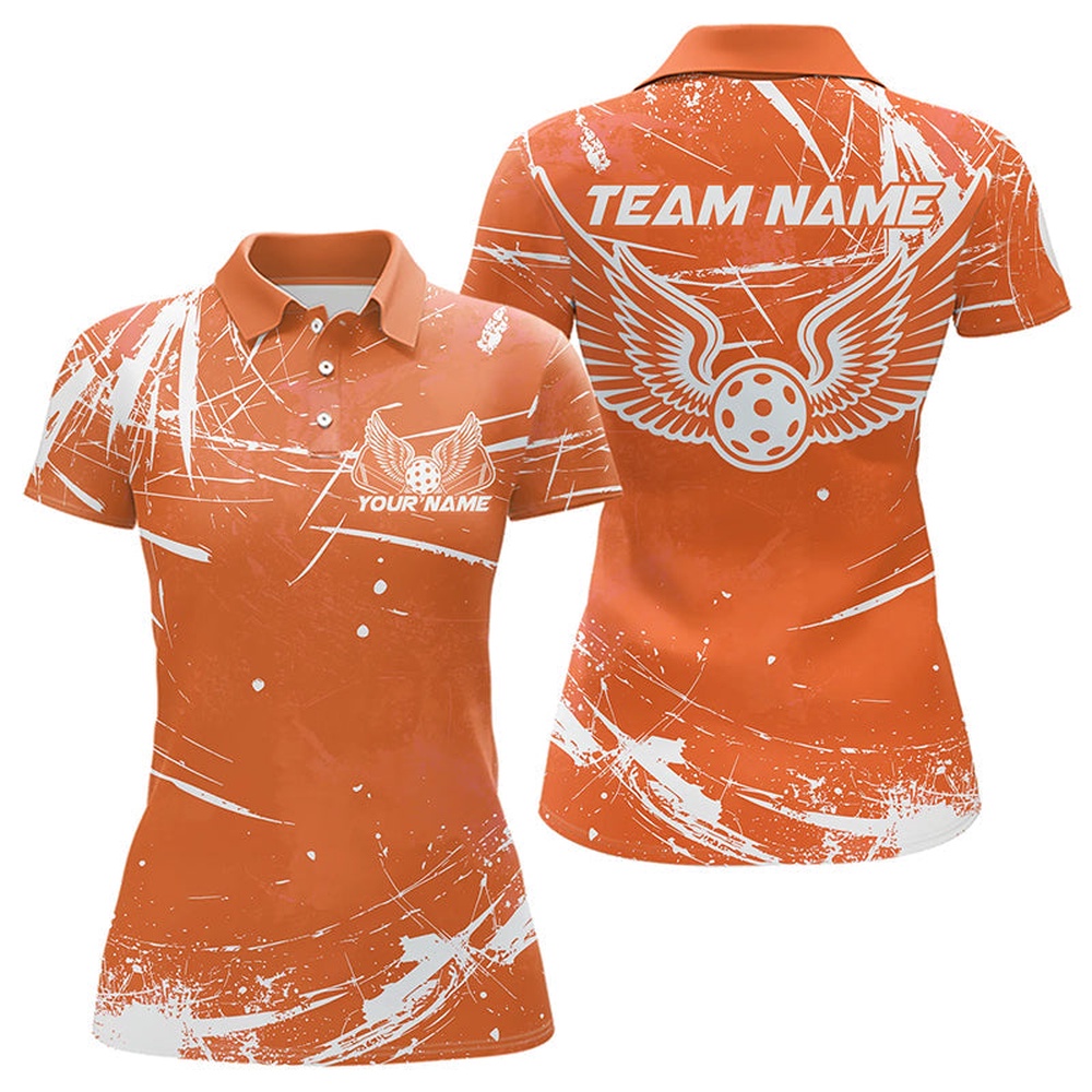Custom Orange Pickleball Wings Polo Shirts For Women, Pickleball Tournament Team Shirt, Pickleball Polo Shirts