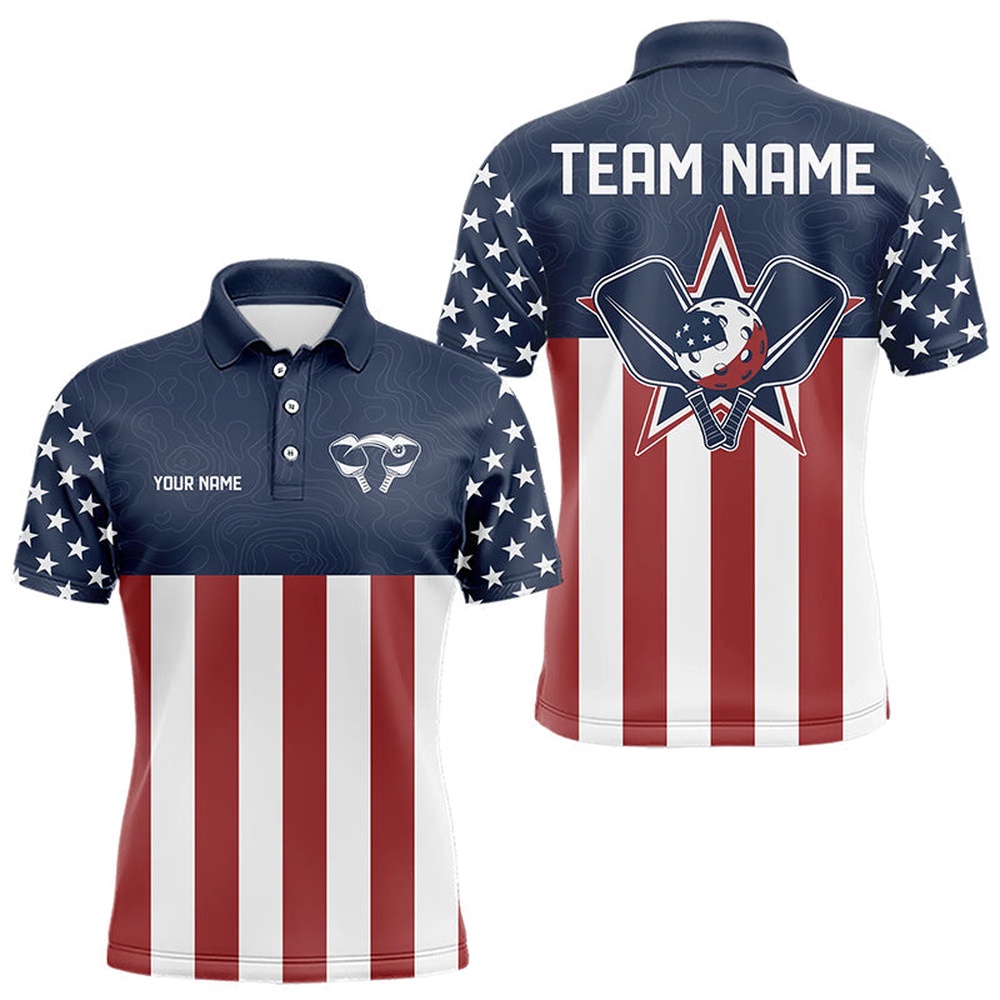 Custom Patriotic US Flag Pickleball Polo Shirts For Men, Pickleball League Shirt, Pickleball Polo Shirts