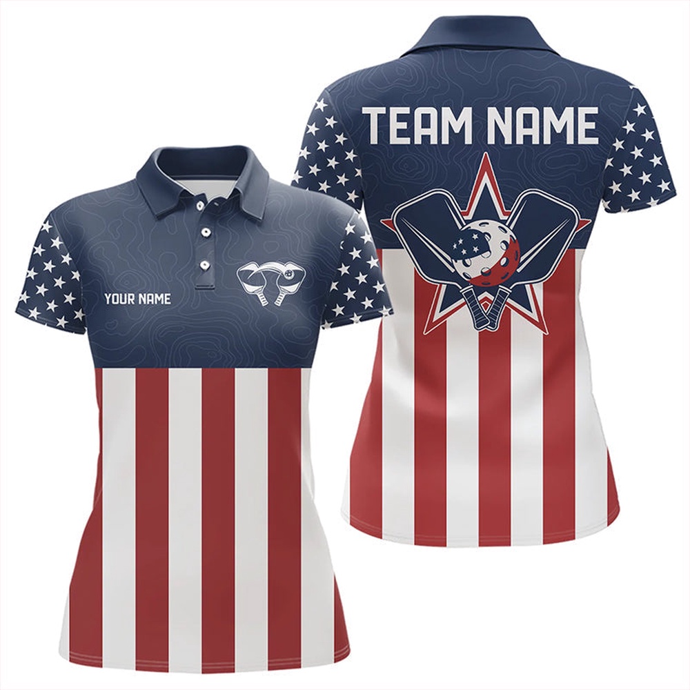 Custom Patriotic US Flag Pickleball Polo Shirts For Women, Pickleball League Shirt, Pickleball Polo Shirts