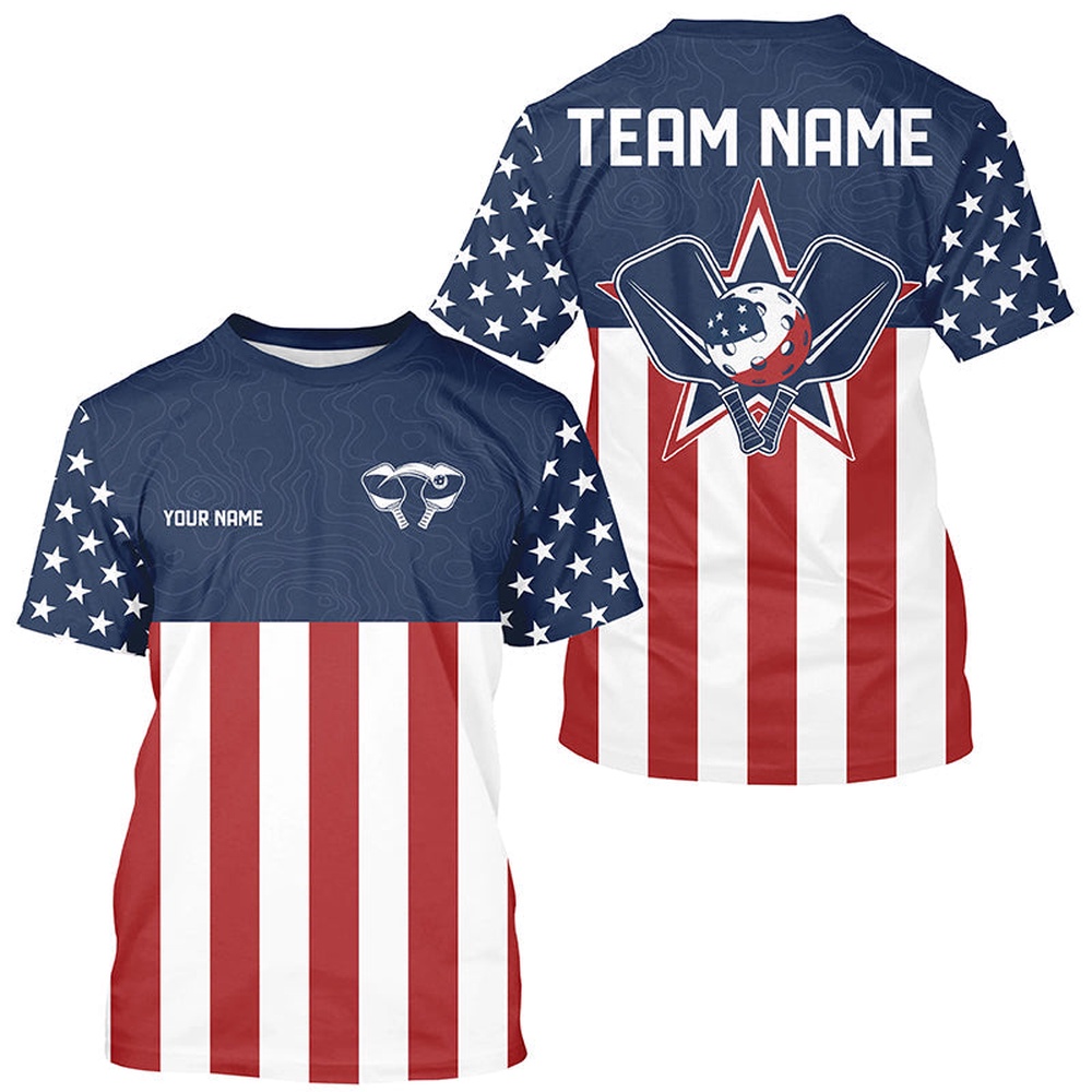 Custom Patriotic US Flag Pickleball T-Shirts For Men, Pickleball League Shirt
