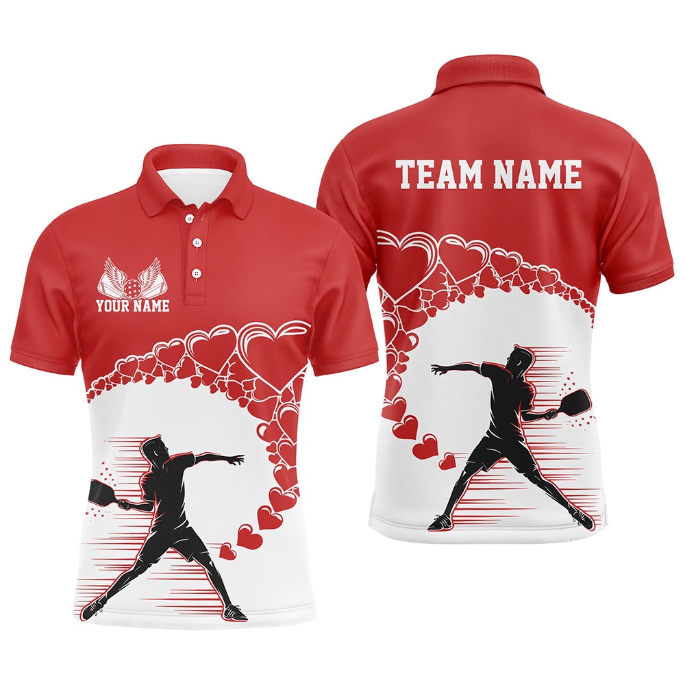 Custom Valentine Pickleball Polo Shirts For Men, Red Heart Pickleball Couple Shirt, Pickleball Polo Shirts