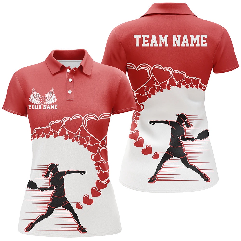 Custom Valentine Pickleball Polo Shirts For Women, Red Heart Pickleball Couple Shirt, Pickleball Polo Shirts