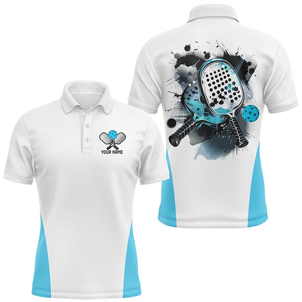Custom Watercolor Pickleball Polo Shirts, Men’s Pickleball Outfits Pickleball Gifts Blue, Pickleball Polo Shirts