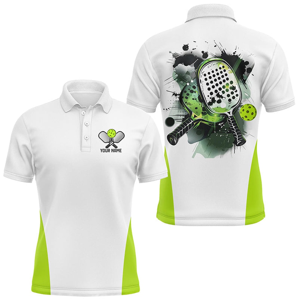 Custom Watercolor Pickleball Polo Shirts, Men’s Pickleball Outfits Pickleball Gifts Green, Pickleball Polo Shirts