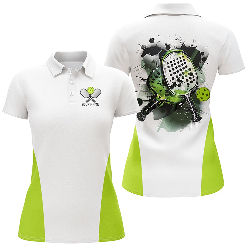 Custom Watercolor Pickleball Polo Shirts, Women’s Pickleball Outfits Green, Pickleball Polo Shirts
