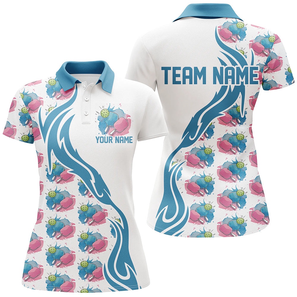 Custom Watercolor Pickleball Shirts For Women, Blue And Pink Pickleball Outfit For Team, Pickleball Polo Shirts