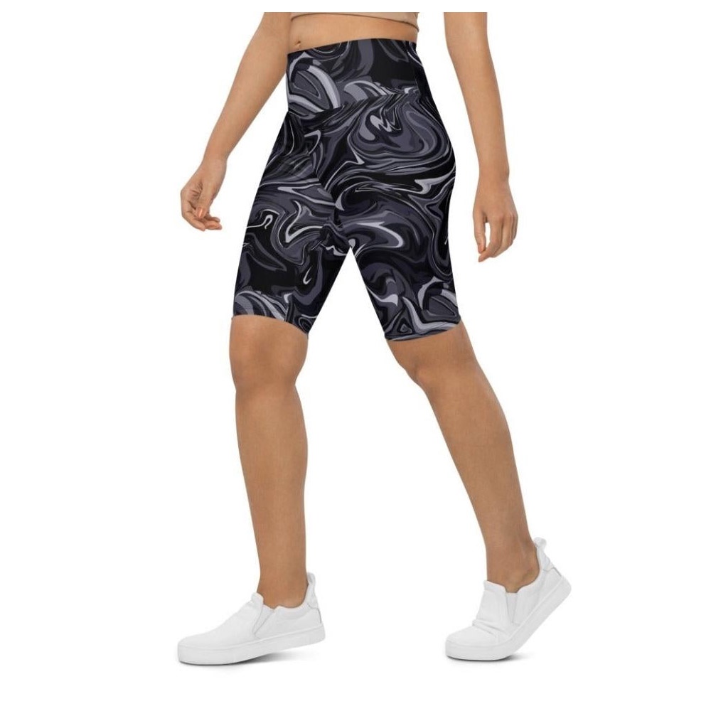 Dark Monochrome Marble Biker Shorts, Biker Shorts For Mom, Shorts Mother’s Day, Mother Day Gift