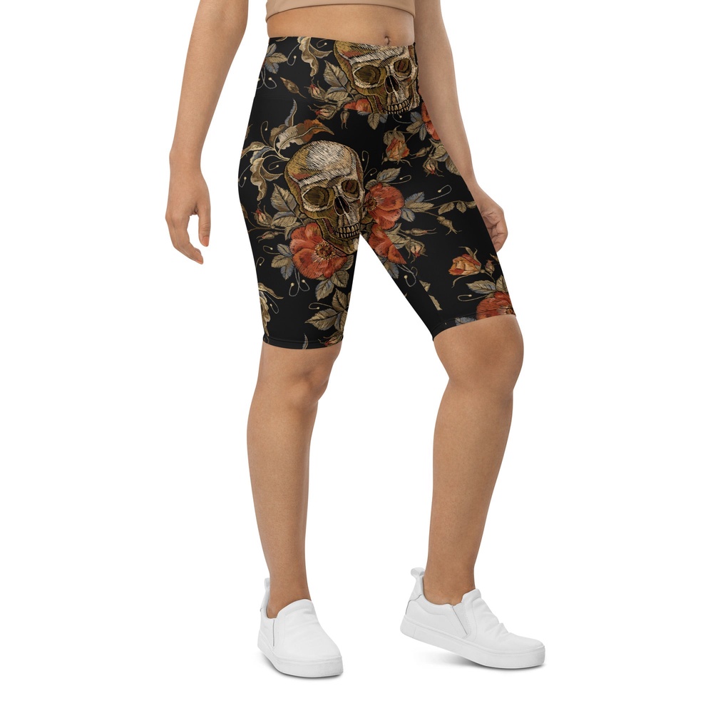 Embroidery Print Skull Biker Shorts, Biker Shorts For Mom, Shorts Mother’s Day, Mother Day Gift