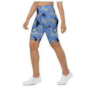 Feline & Flower Pattern Biker Shorts, Biker…