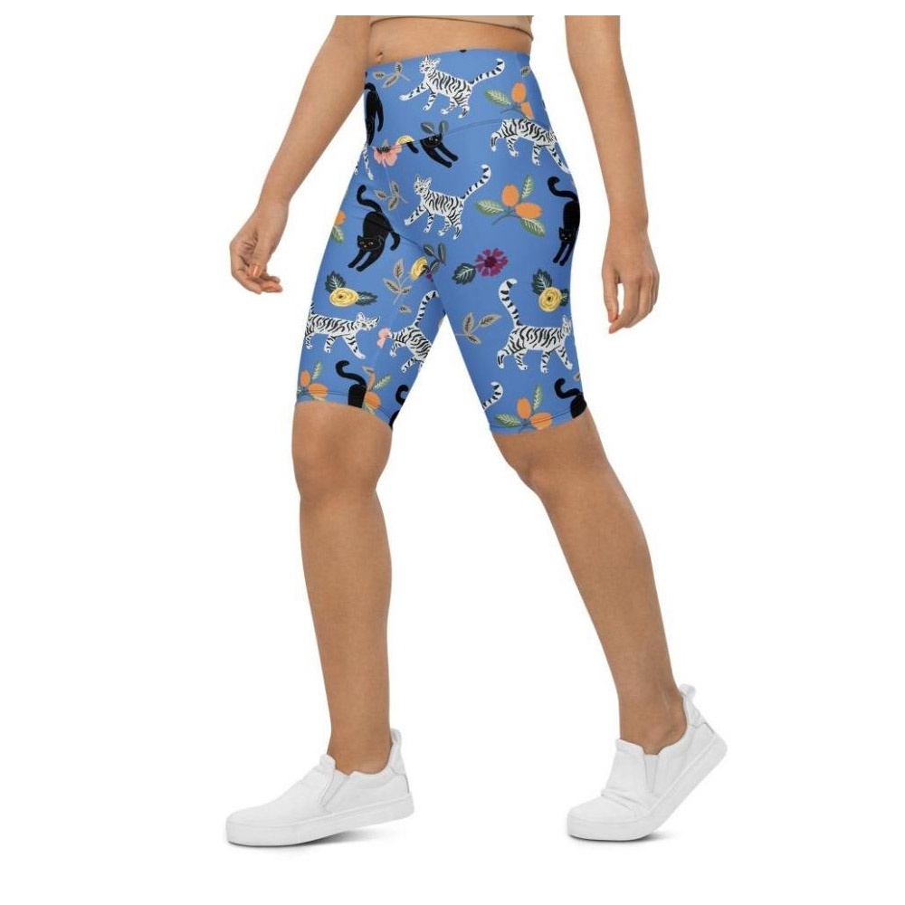 Feline & Flower Pattern Biker Shorts, Biker Shorts For Mom, Shorts Mother’s Day, Mother Day Gift