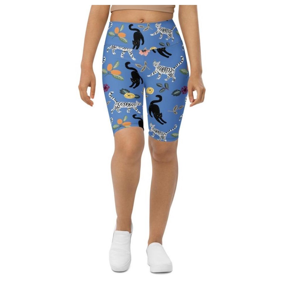 Feline & Flower Pattern Biker Shorts, Biker Shorts For Mom, Shorts Mother’s Day, Mother Day Gift