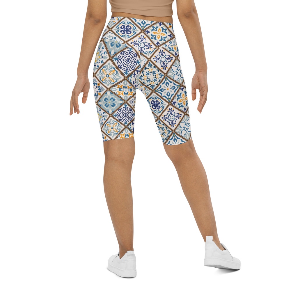 Floral Tile Print Biker Shorts, Biker Shorts For Mom, Shorts Mother’s Day, Mother Day Gift