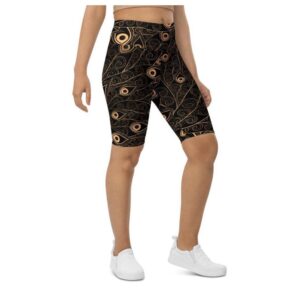 Golden Art Deco Pattern Biker Shorts, Biker…