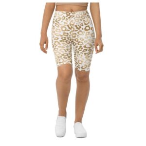 Golden Leopard Print Biker Shorts, Biker Shorts…