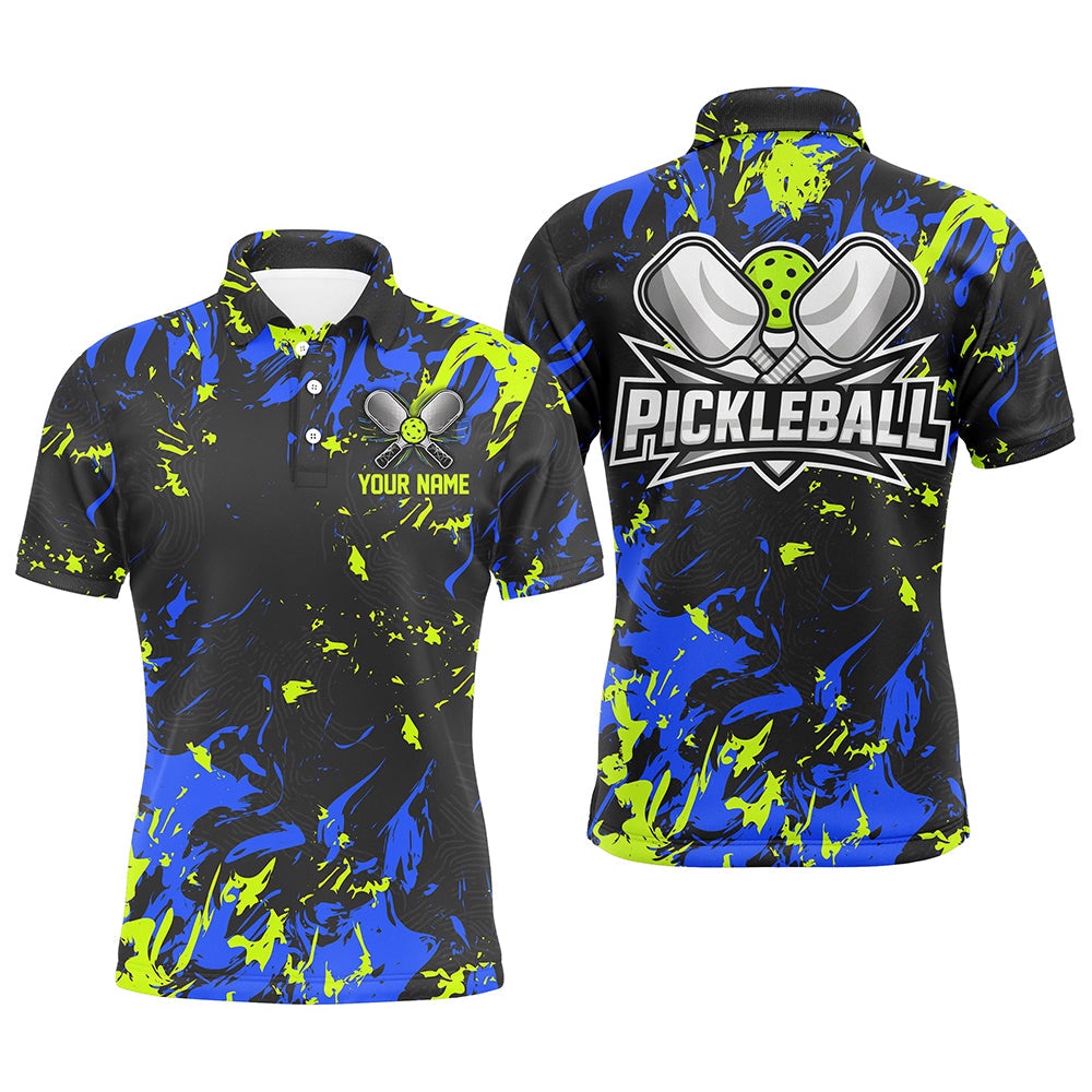 Green And Blue Custom Pickleball Team Shirts, Custom Pickleball Polo Shirts For Men, Pickleball Polo Shirts