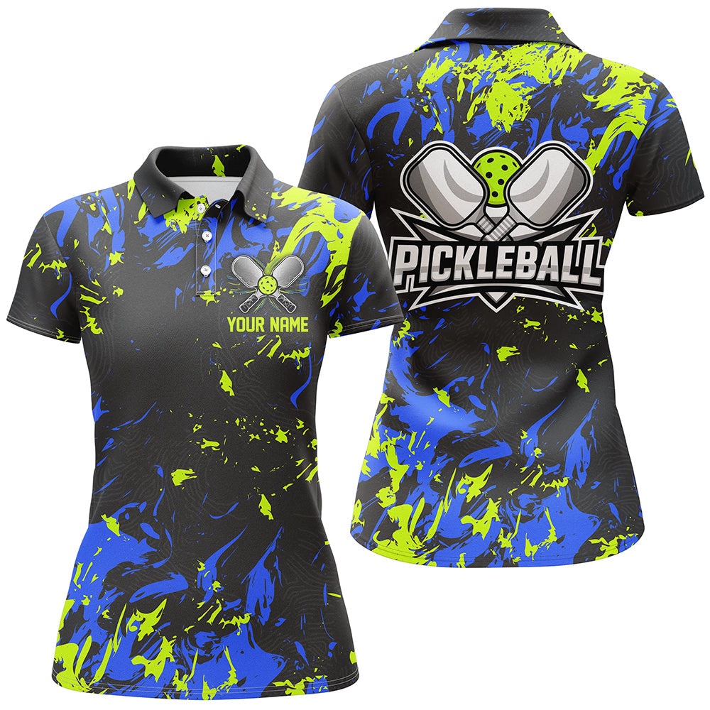 Green And Blue Custom Pickleball Team Shirts, Custom Pickleball Polo Shirts For Women, Pickleball Polo Shirts