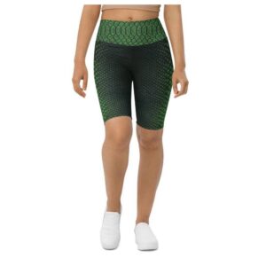 Green Crocodile Pattern Biker Shorts, Biker Shorts…