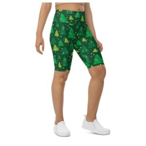 Green Forest Christmas Biker Shorts, Biker Shorts…